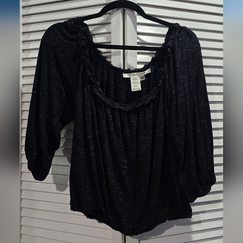 Max Studio Black Blouse with Ruffle Detail, SP